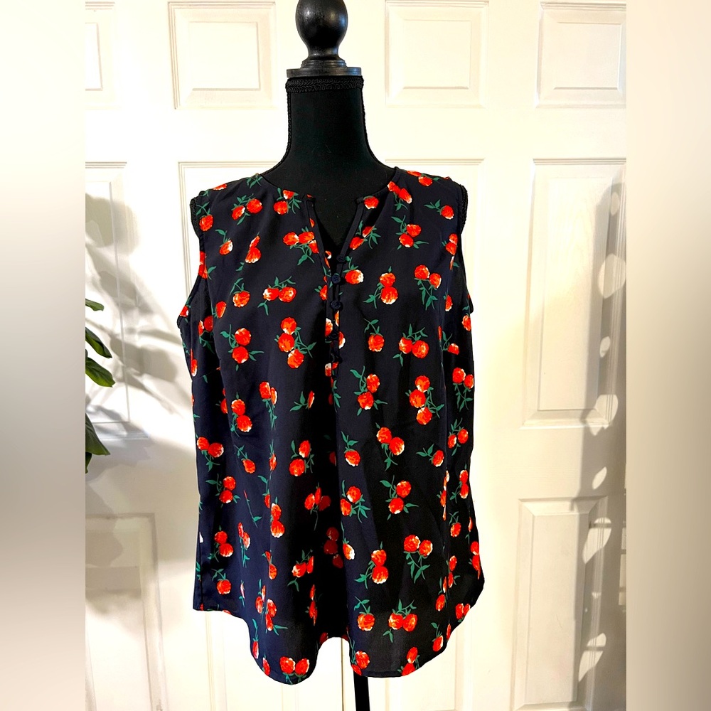 Talbots Floral Raspberry Sleeveless Blouse Top Size XP NWOT